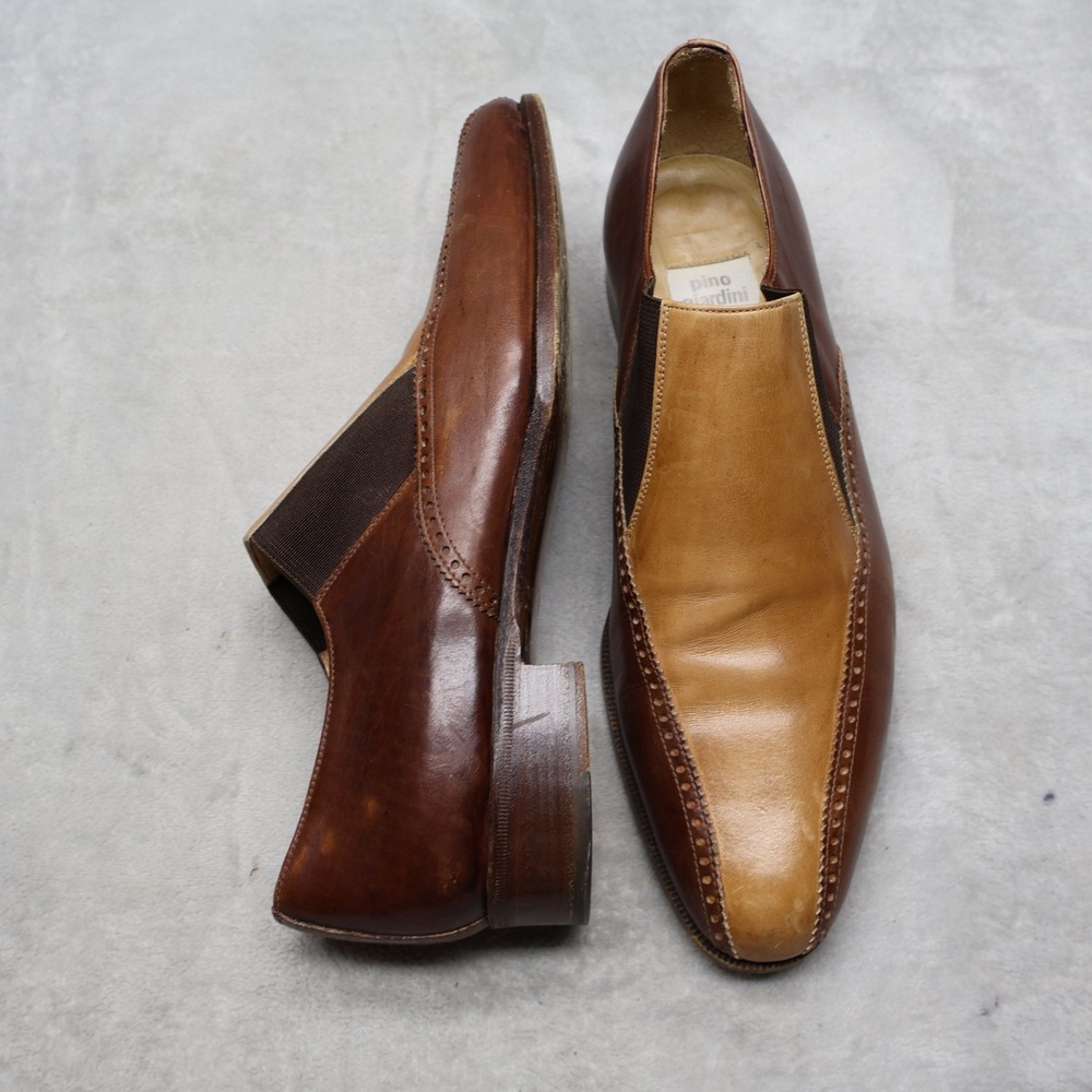 Pino Giardini Mens 8 Loafers Brown Leather Brogue Dress Formal Italy Made VTG